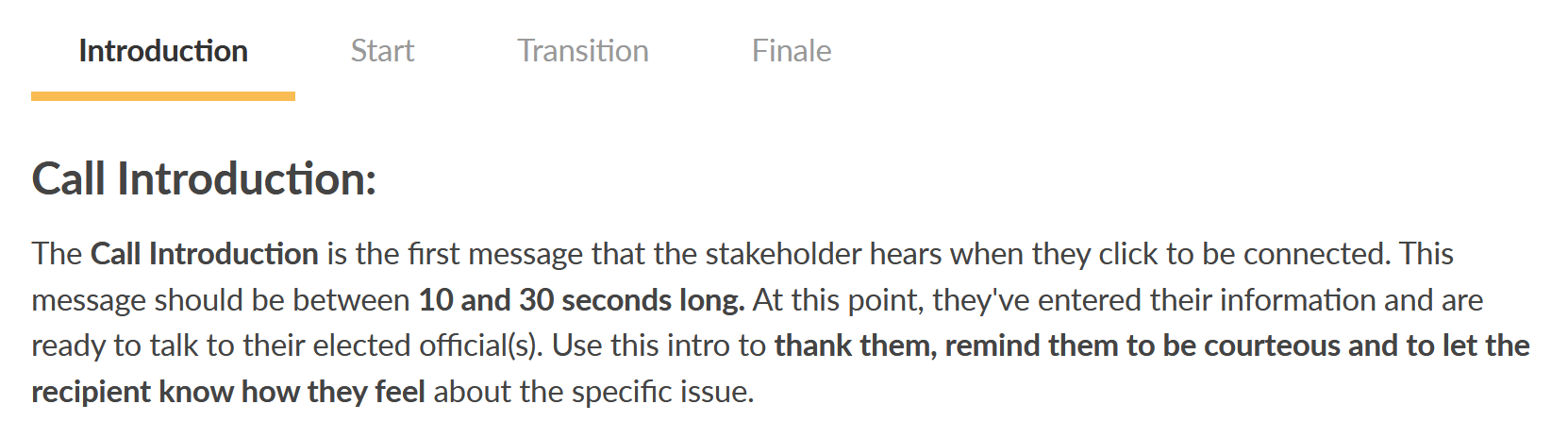Click on Each Tab to Update the Individual Parts of Each Call